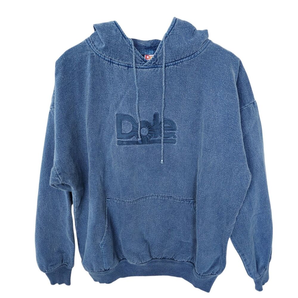 Vintage Dole Hoodie Men’s Large Blue Acid Wash Cotton Pullover Made in USA 90s